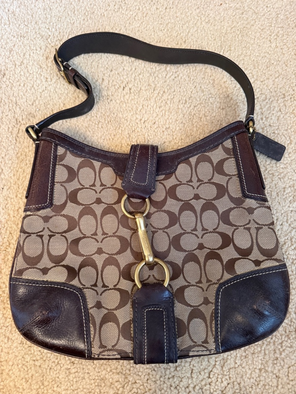 Vintage Coach Signature Canvas Shoulder Bag in Brown and Tan